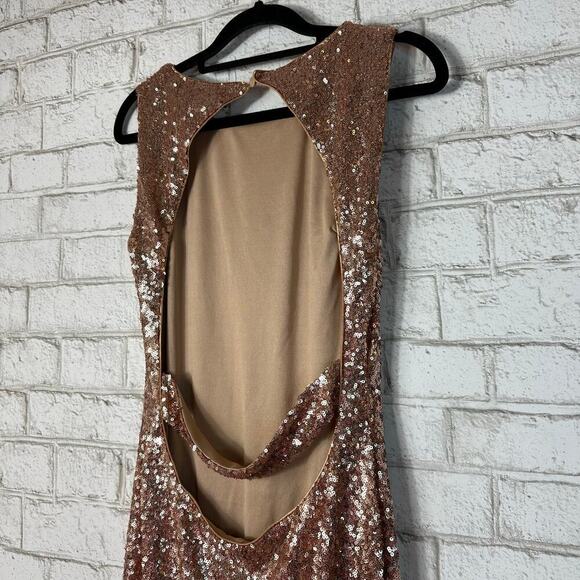 Lulus Dress Light the Night Sequin Maxi Sleeveless Backless Formal Rose Gold M - Picture 9 of 9